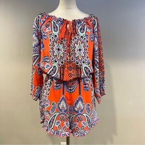 VENUS blood orange Paisley off shoulder long sleeves blouse size medium